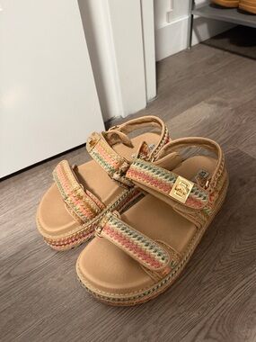 Steve Madden Tan Multicolor Braided Platform Sandals
